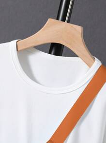 SHEIN Tween Boys' Plain Top And Print Shorts Set - Orange - View 5