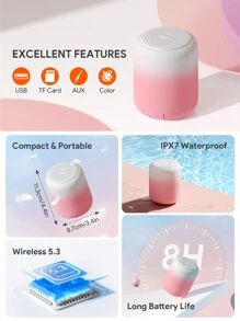 JMMO Altavoz inalámbrico, altavoz Bluetooth, altavoz mini con textura mate degradada tipo macaron, resistente al agua IPX7 y con manos libres, compatible con radio FM, tarjeta TF y AUX, recargable, con excelente calidad de sonido para camping al aire libre y deportes, regalo de cumpleaños y Navidad, imprescindible para el otoño, el invierno, el camping y las vacaciones