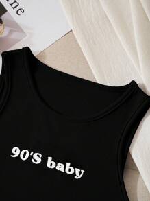 INAWLY Round Neck Women's Letter Print Tank Top 90'S Baby Graphic Tees Women Tops - Black - View 4