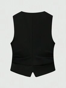 SHEIN EZwear Women's Solid Color Pleated Business Suit Vest In Fall/Winter