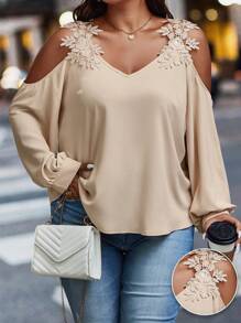 Celure Hơn Đèn treo tường Vai lạnh Tay áo lồng đèn Áo sơ mi - Màu be - Xem 3