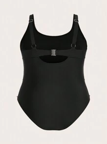 SHEIN Swim Curve Plus Size One-Piece Swimsuit With Heart Decoration Summer - Black - View 2