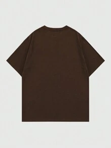 ROMWE MEN Camiseta de manga corta con estampado de anime para hombres, ideal para el verano - Café integral - Ver 3