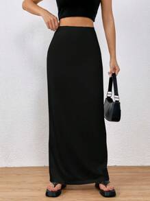 SHEIN EZwear Women's Black Knit Long Skirt