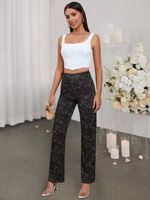 PARTHEA High Waist Lace Straight Leg Pants