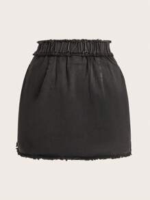 SHEIN SXY Falda Vaquera Midi Con Bolsillo De Borde Crudo Lavado, Traje De Festival Para Música Y Ropa De Mujer De Primavera Y Verano Estilo Oeste - Negro - Ver 4