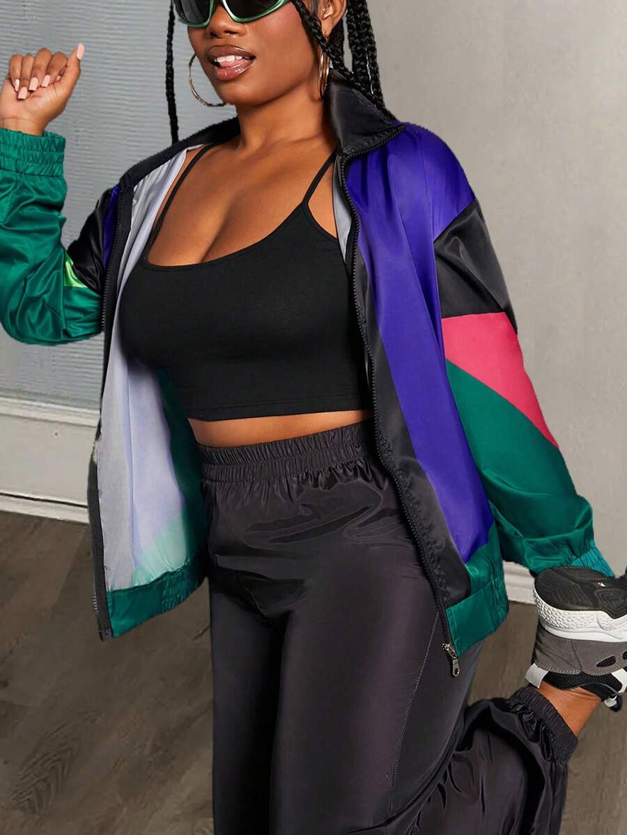 Slaydiva 女款拼色拉鍊夾克 - 彩色 - 查看 1