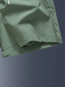 Men's Letter Print Pocket Casual Loose Drawstring Waist Shorts