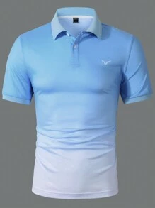 Manfinity Homme Men's Gradient Color Seagull Printed Short Sleeve Polo Shirt - Blue - View 3
