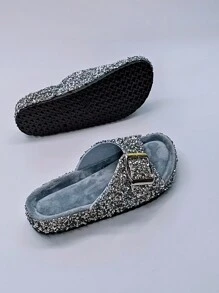roulvxiang New Rhinestone Sequin Flat Beach Women's Casual House Slippers Outdoor Printed Party Cute Sandals Valentines