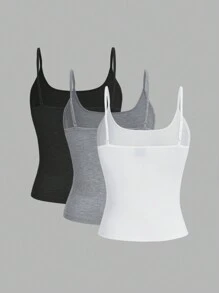 SHEIN EZwear 3 Piezas Top De Tanque Tipo Cami De Ajuste Ceñido En Color Sólido