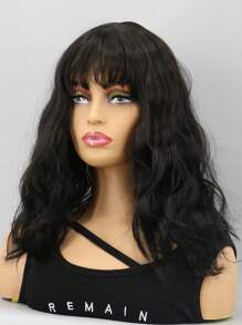 女士合成耐熱卷髮假髮,自然黑色長20英寸,整體機器製造,適用於日常使用 - 黑色 - 查看 6