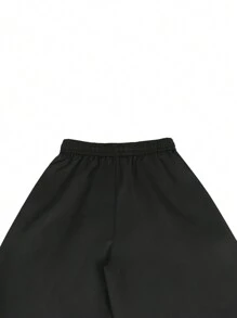 Claim Dot 男士抽绳腰阔腿裤超大码长休闲裤纯黑色秋季外出裤 - 黑色 - 查看 5