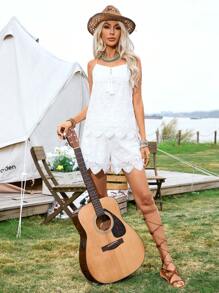 SHEIN VCAY Leisure Two-Piece Outfit With Embroidered Plain Fabric For Vacation - White - View 5
