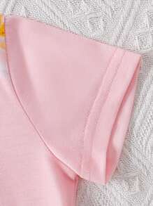 Baby Girl Floral Printed Mesh Contrast Top And Pants Set - Beige - View 3