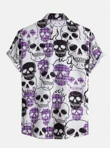 ROMWE MEN Grunge Punk Camisa Para Hombres Con Botones Con Estampado De Cráneo Sin Camiseta Interior