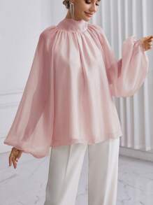 Firerie Women's High Neck Lantern Sleeve Shirt - Dusty Pink - View 4