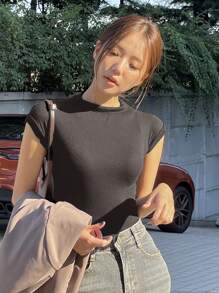 DAZY 實色圓領修身細身t恤,附有破損細節 - 深灰色 - 查看 3