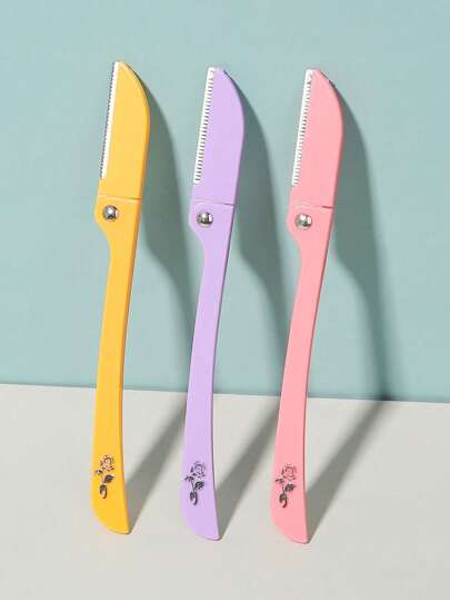 3件套不锈钢折叠剃须刀，适用于修眉和胡须，带图案手柄，便携式旅行剃须刀，美容工具，化妆，价格实惠，房间装饰，梳妆台，旅行，卧室，化妆配件，修眉刀，价格实惠，圣诞礼物，化妆品，化妆工具，便宜货，礼物，女士礼物，圣诞礼物，赠品，旅行，便宜货，旅行必备