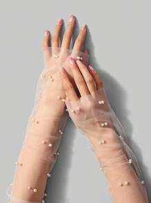 SHEIN Belle 1pair Elegant And Luxurious Pearl/Shell Arm Cuff For Women, Suitable For Wedding - Beige - View 4