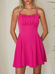 SHEIN Privé 女士褶皺吊帶連身褲 - 玫紅色 - 查看 7