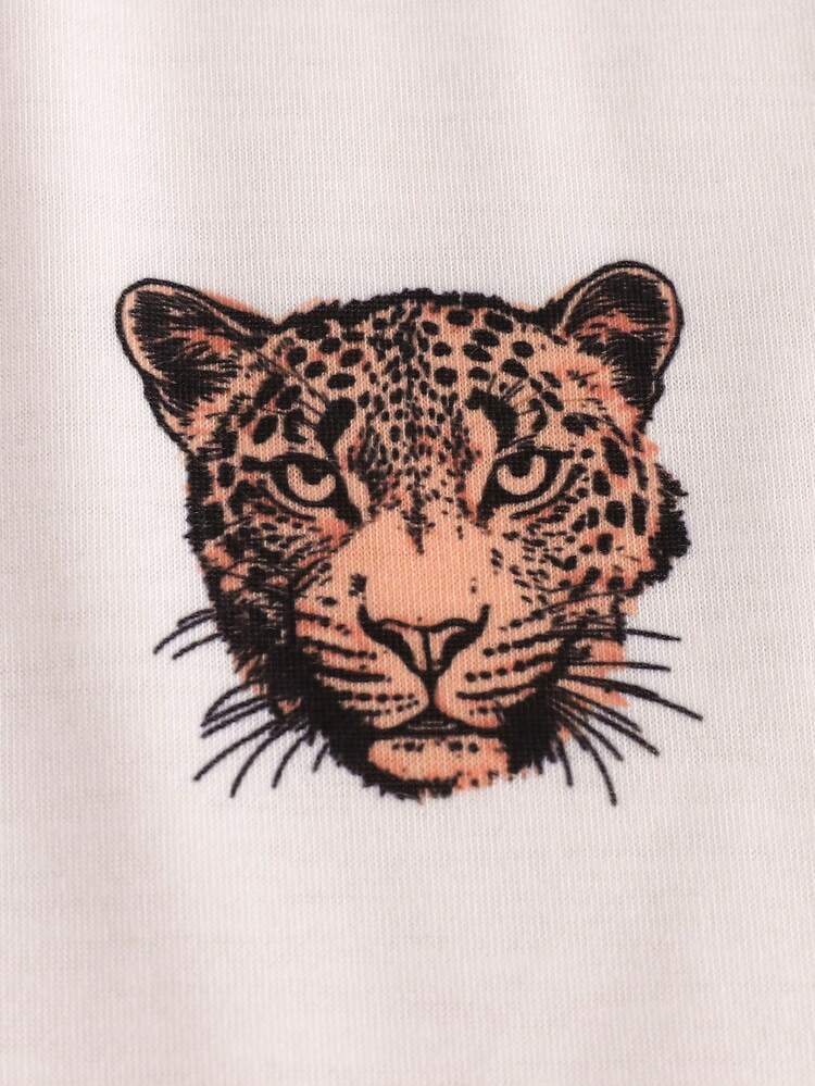 Young Girl Sweet & Lovely Short Sleeve Leopard Pattern Round Neck European & American Style Dress, Three Colors For Summer