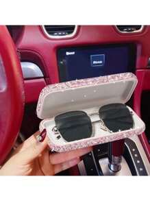 1pc Cute Eyeglasses Case, Rhinestone Hard Shell Protective Eyeglasses Case, Eyeglasses Sunglasses Storage Case, Home Decor, Valentines Gift, Valentines Decor, Gift For Man, Gift For Woman. Bling Rhinestone Glasses Case Decorative Sunglasses Reading Glasses Holder Case, Eyes Glasses Storage Organizer Box, For Travel For Trip Car Glasses Box. Makeup Bag Cosmetic Bag - Silver - View 9