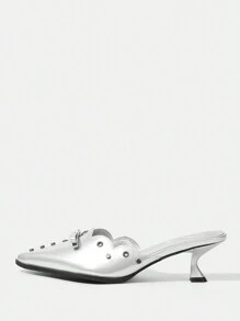 SheIn ICON Women's High-Heeled Shoes Pointed Toe, Thin Heel With Metal Detail