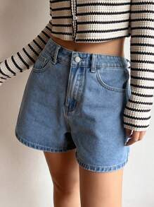 DAZY Solid Color Wide Leg Women's Denim Shorts