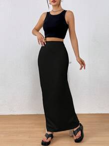 SHEIN EZwear Women's Black Knit Long Skirt