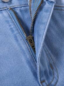 SHEIN Teen Boy Casual Wide Leg Color Block Blue Denim Jeans With Letter Printed, For Spring And Summer Outfits