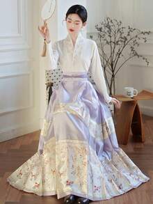 Chinese Style Improved Hanfu Inspired Floral Brocade Embroidered Wrap Skirt - Mauve Purple - View 6