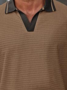 Manfinity Homme Camisa Polo Para Hombre De Talla Grande Con Bloques De Color Y Calados - Caqui - Ver 4