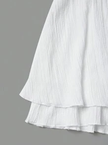 SHEIN Qutie 大碼波浪邊雙層度假短褲 - 白色 - 查看 4