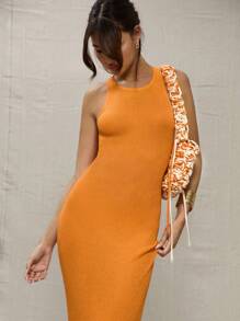 MUSERA Holiday Orange Ribbed Knit Sweater Maxi Dress Elegant Spring Vacation Cute Sexy 90's Spring Summer Y2K 90's Festival Wedding Guest Graduation Holiday