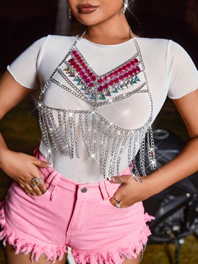 Zolique Pendentif de collier de frange de chaîne de décoration de strass pour un camisole ras-du-cou