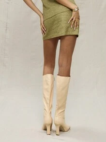 MUSERA 绿色褶皱纹理迷你裙，度假夏季优雅休闲可爱假日风。 - 綠色 - 查看 2