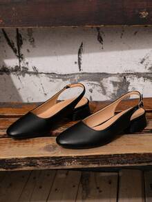 Women's Simple Style Low Heel Pointed Toe Black Slingback Flats - Black - View 2