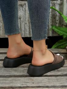 Dép đế xuồng đế dày thời trang mùa hè cho nữ, dép đi biển du lịch dã ngoại hàng ngày - Màu Khaki - Xem 3