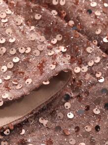 DAZY 女士闪亮荷叶边短袖A字返校礼服，新年舞会派对女士吊带裙亮片优雅女士嘉年华连衣裙 - 粉色 - 查看 9