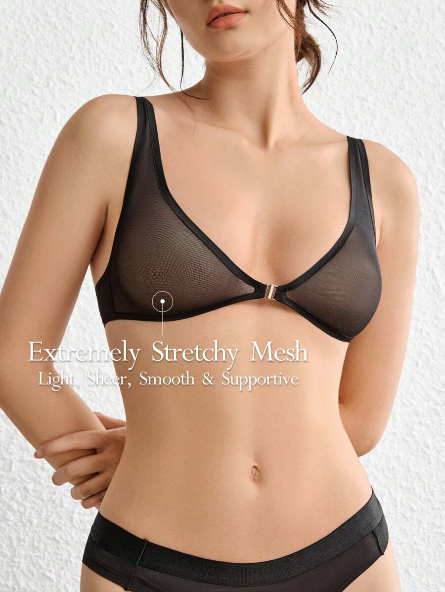 Ocili Lưới tương phản Bralettes Đồ lót - màu đen - Xem 1