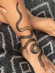 ROMWE Goth 1 Pieza Tatuaje Temporal Autoadhesivo En Forma De Serpiente Negra - Blanco y Negro - Ver 1