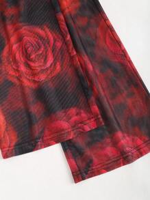 VaVaBold Rose Print Mesh Sheer Flare Pants - Multicolor - View 7