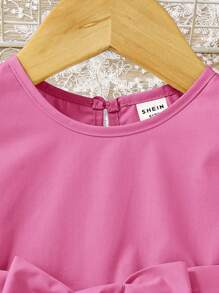SHEIN Baby Girl Casual Knitted Ruffled Edge Solid Color Sleeveless Top With Waist Belt - Pink - View 6