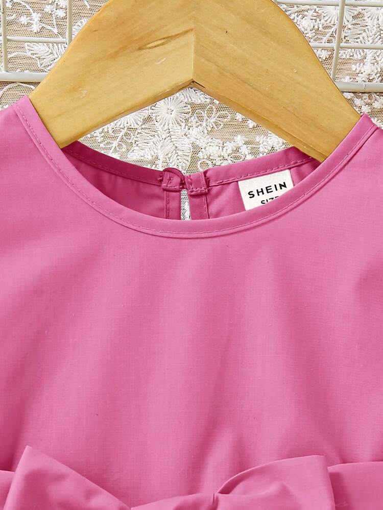 Baby Girl Casual Knitted Ruffled Edge Solid Color Sleeveless Top With Waist Belt