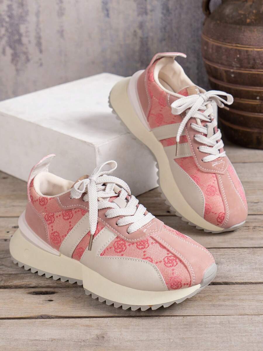 Giày thể thao thường ngày chống trượt, mũi tròn, buộc dây màu cho nữ - Hồng - Xem 1