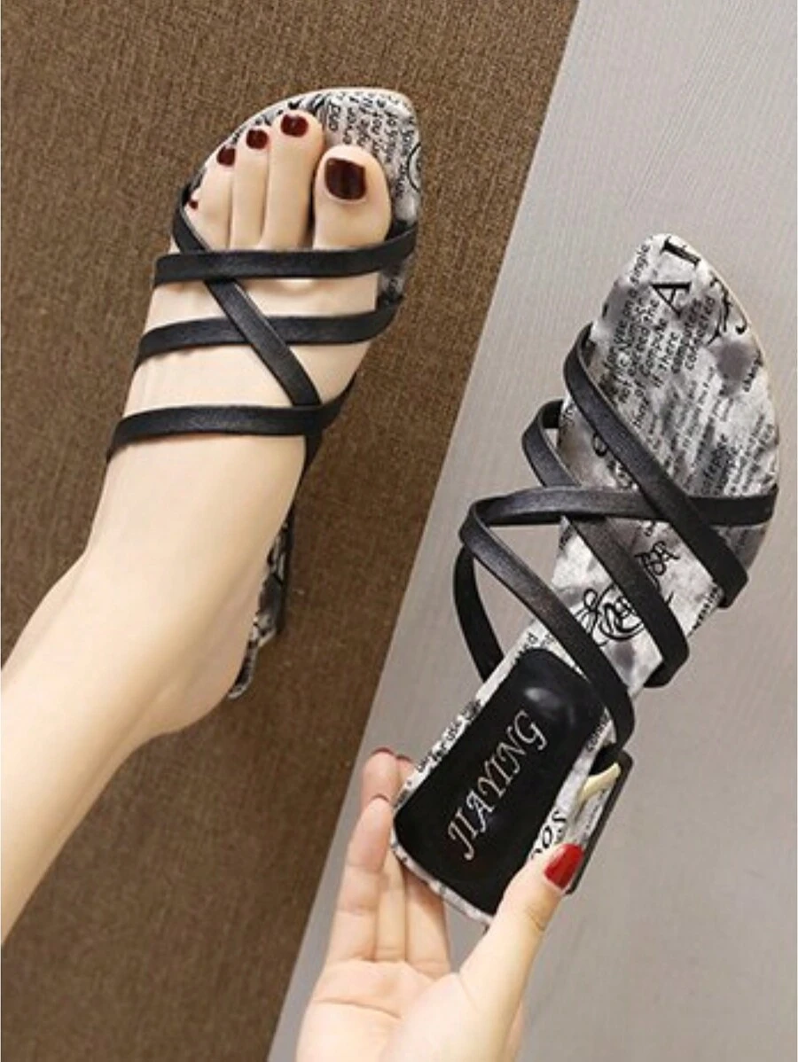 2024 Hàng mới đến Của phụ nữ Phong cách Pháp Dày Gót chân Dép xăng đan , Mùa hè Đúng mốt bờ biển Trượt Đối với phụ nữ , Cộng sự Với Chân váy - màu đen - Xem 1