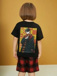 HARRY POTTER X SHEIN Young Boy 1pc Cartoon Figure And Letter Gryffindor Graphic Black Tee - Black - View 3