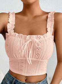 SHEIN EZwear 女士无袖针织背心，带荷叶边细节 - 珊瑚粉 - 查看 3