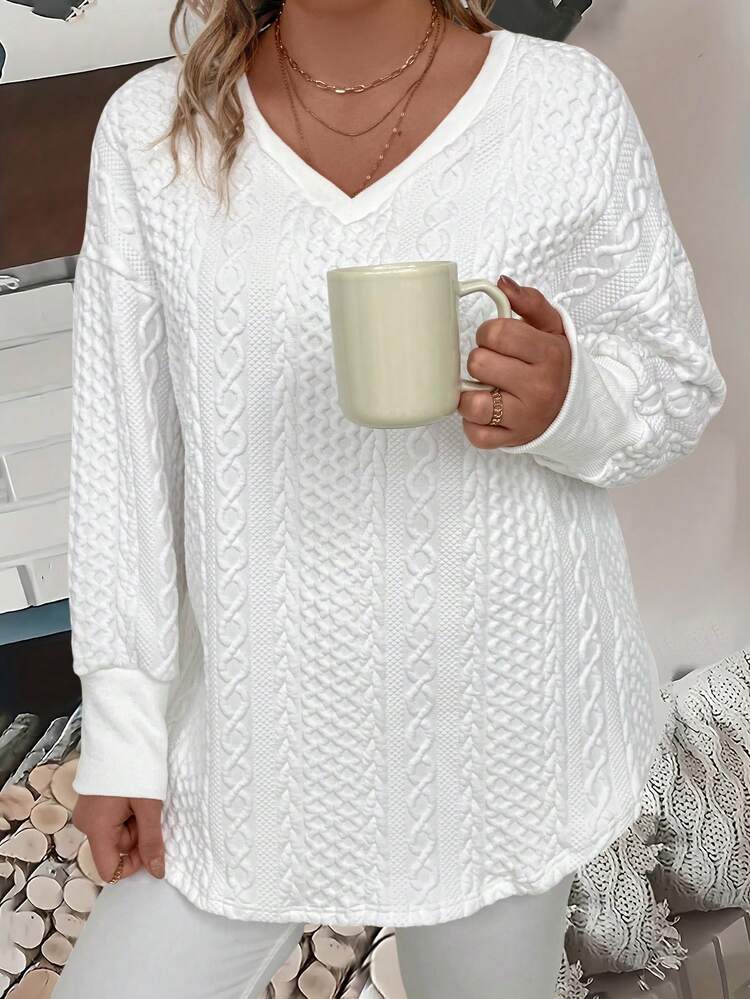 Plus Solid V Neck Drop Shoulder Tee